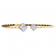 Open Flex Cuff Clover Shaped Bracelet with Pearl and Diamonds