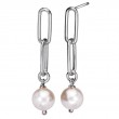 Sterling Silver Rhodium Plated Paperclip and Pearl Dangling Earrings