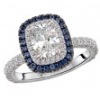 Diamond and Sapphire Halo Semi Mount Engagement Ring