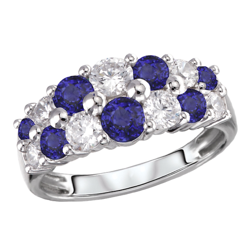 Two Row Diamond and Sapphire Fashion Ring