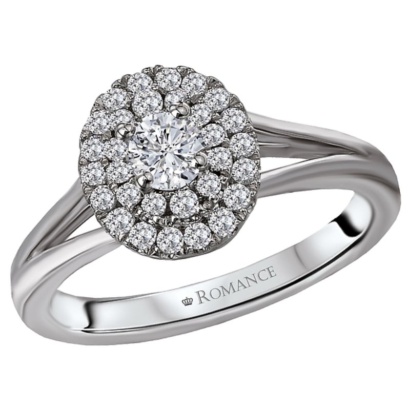 Double Halo Split Shank Semi-Mount Diamond Ring
