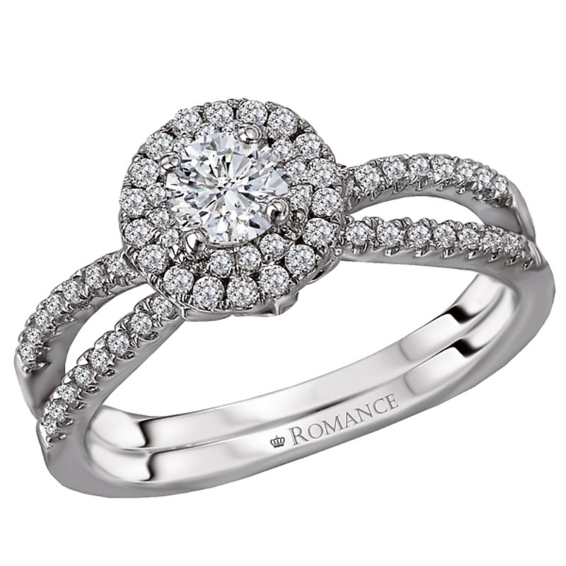 Double Halo Split Shank Semi-Mount Diamond Ring