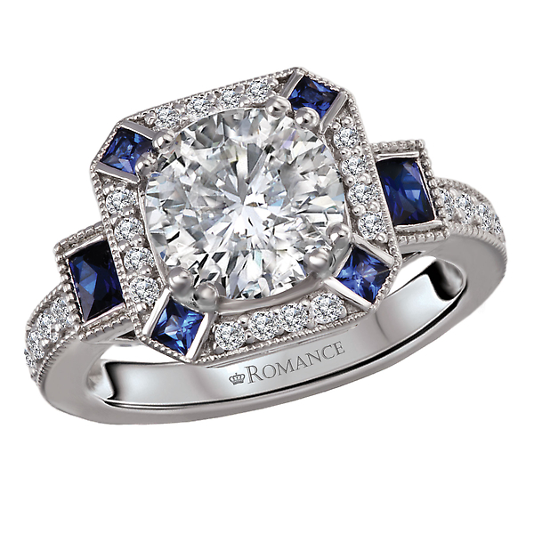 Semi-Mount Diamond and Sapphire Engagement Ring