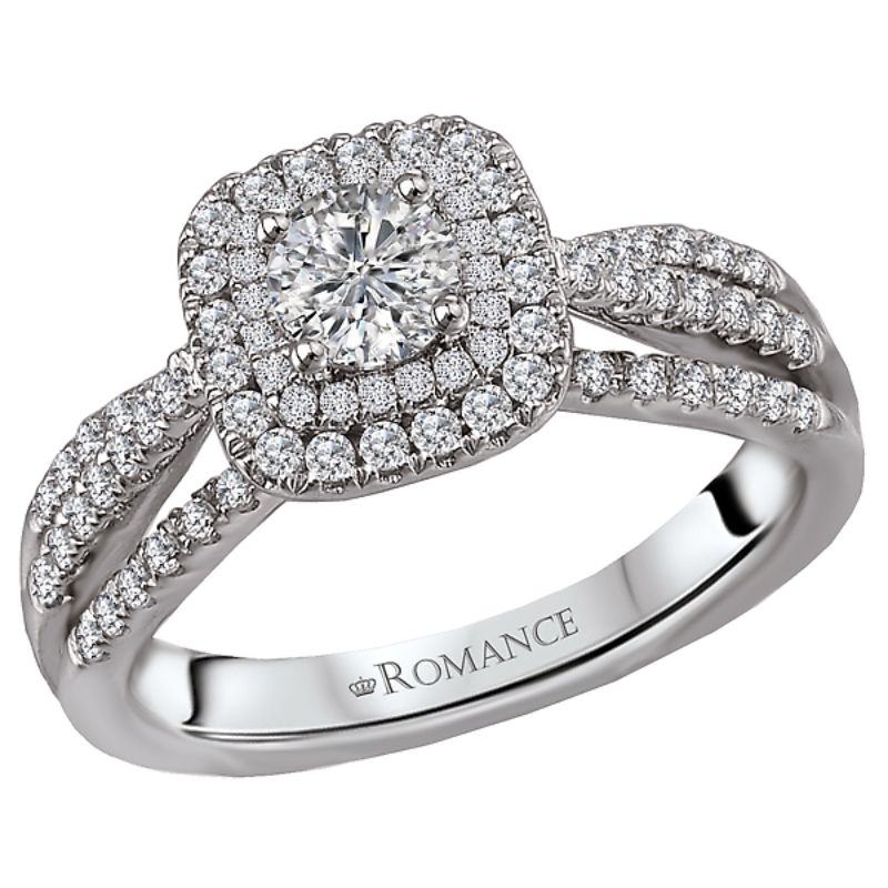 Double Halo Split Shank Diamond Ring
