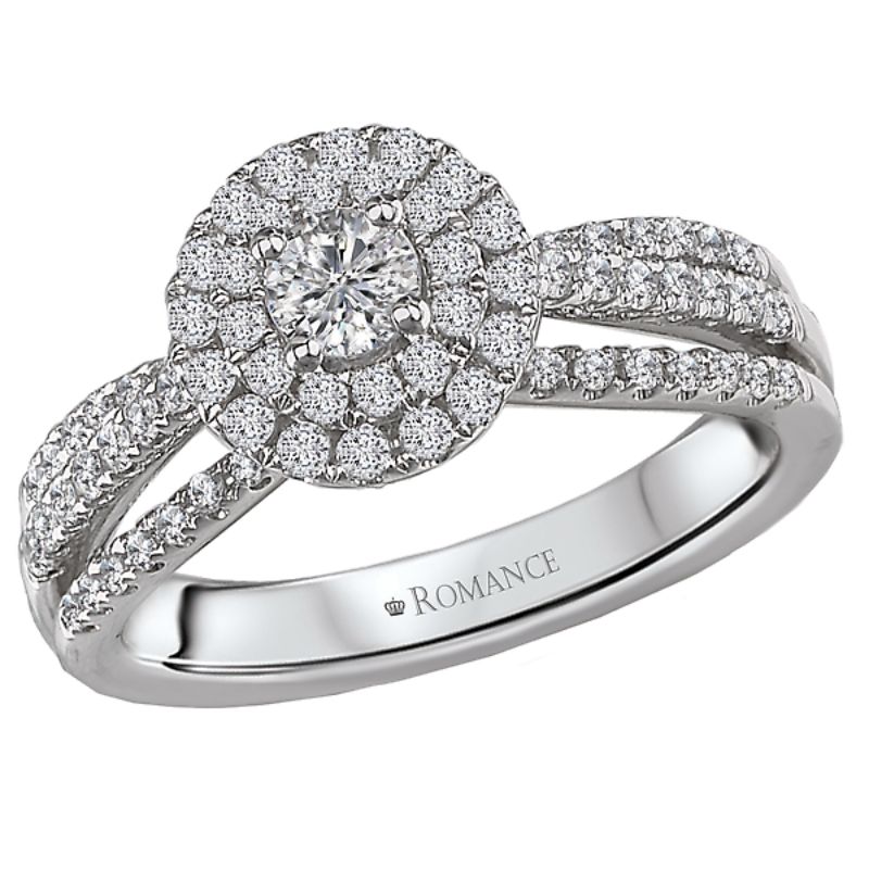 Double Halo Split Shank Diamond Ring