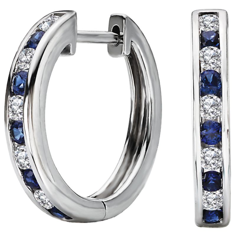 Ladies Fashion Diamond and Sapphire Hoop Earrings