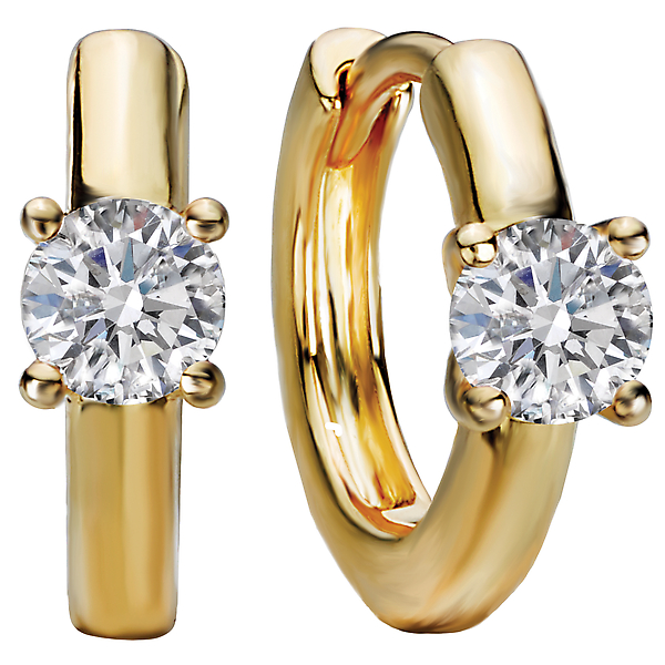 14K Yellow Gold Diamond solitaire Hoop Earrings D1/2Ctw