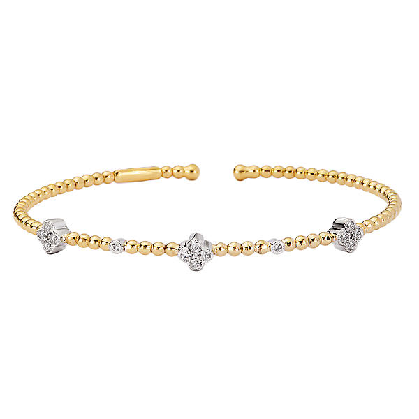 Two-Toned Floral Designed Diamond Cuff Bracelet