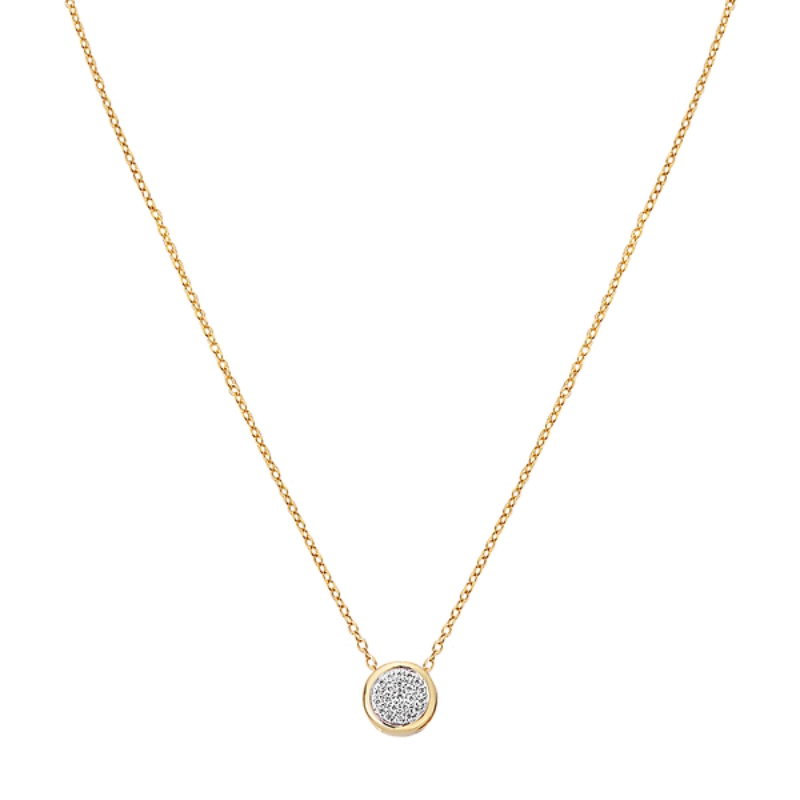 14KY TES RD DIA CIRCLE PENT NECKLACE, D1/10 CTW,ADJ 16-18