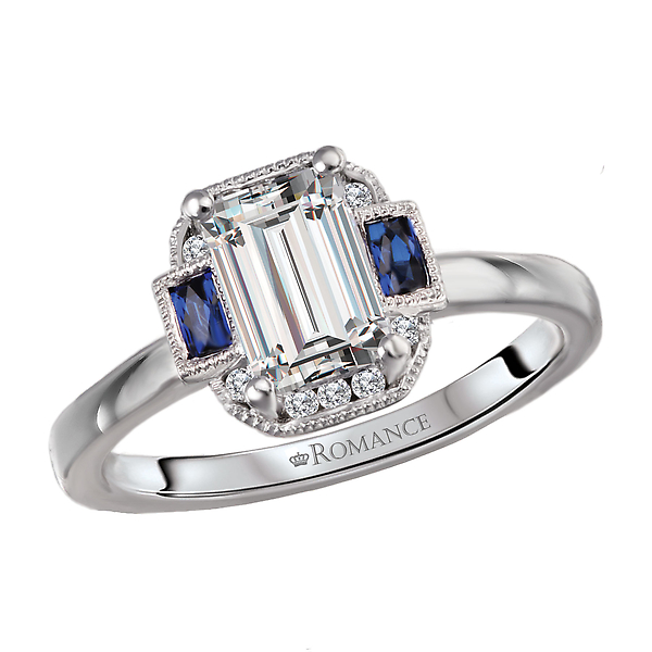 Semi-Mount Diamond and Sapphire Engagement Ring