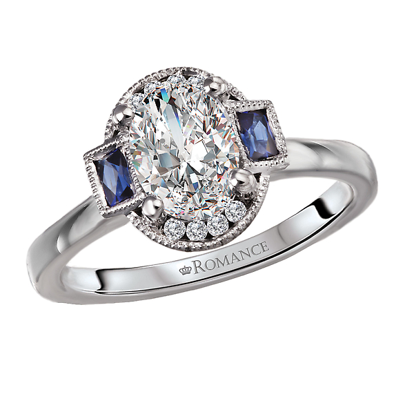 Semi-Mount Diamond and Sapphire Engagement Ring