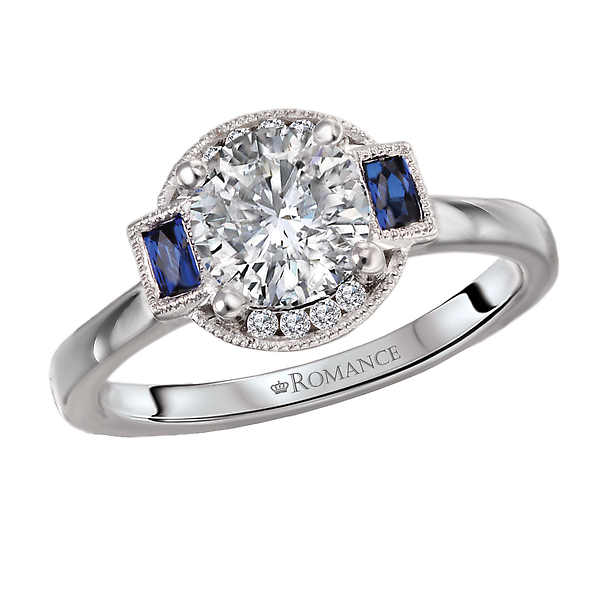Semi-Mount Diamond and Sapphire Engagement Ring