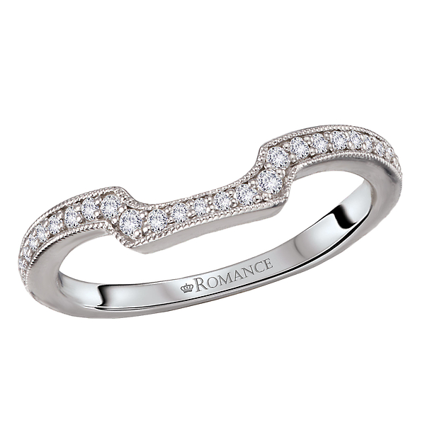 Diamond and Milgrain Detail Curved Wedding Band