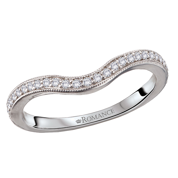 Diamond and Milgrain Detail Curved Wedding Band
