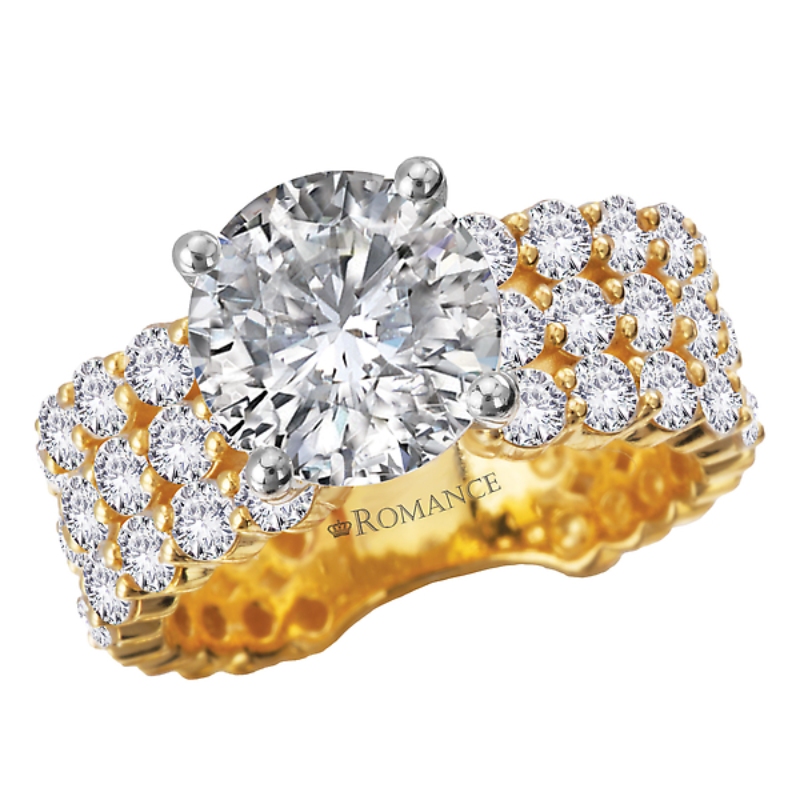 Triple Row Band Semi-Mount Diamond Engagement Ring