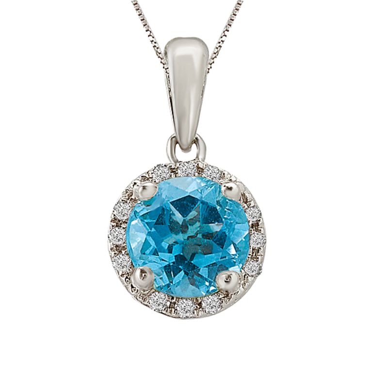 Topaz and Diamond Halo Pendant