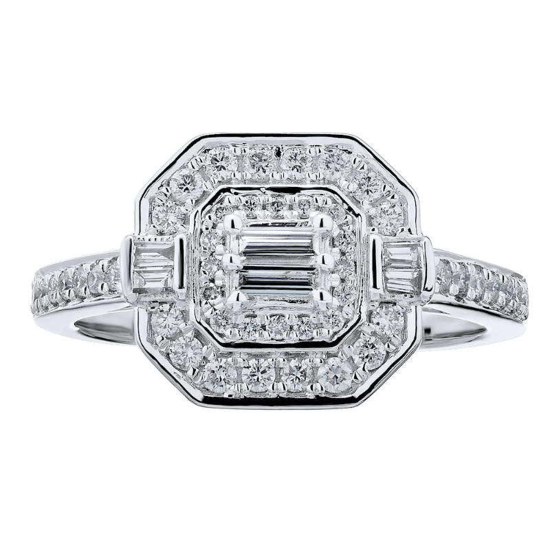 14KW Round & Baguette Diamond Ring