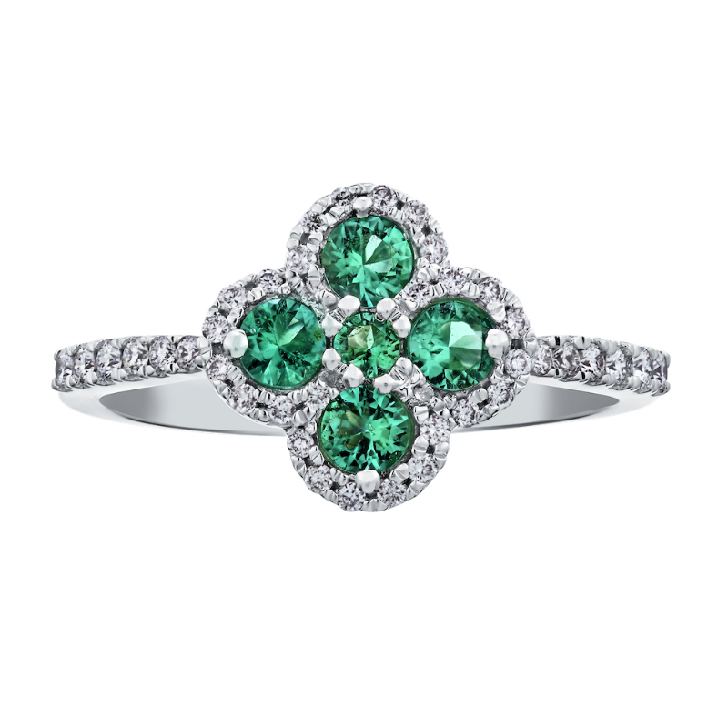 14KW Emerald & Diamond Clover Ring