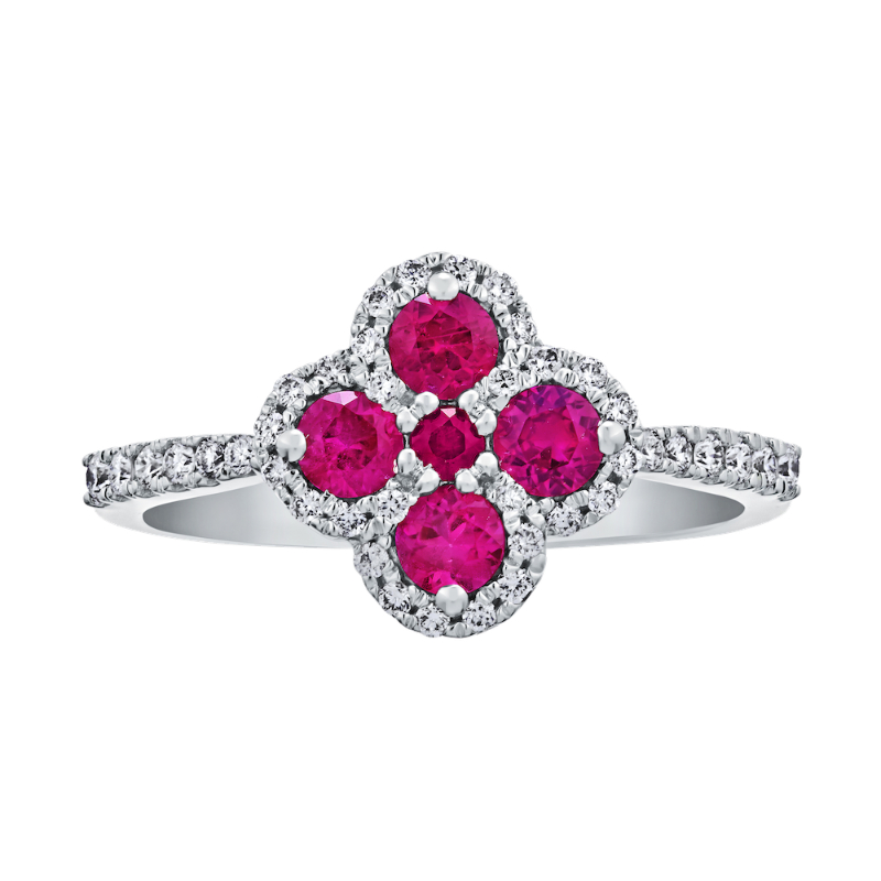 14KW Ruby & Diamond Clover Ring