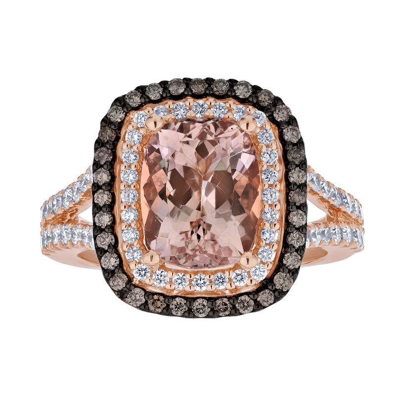 14KR Morganite & Diamond Double Halo Ring