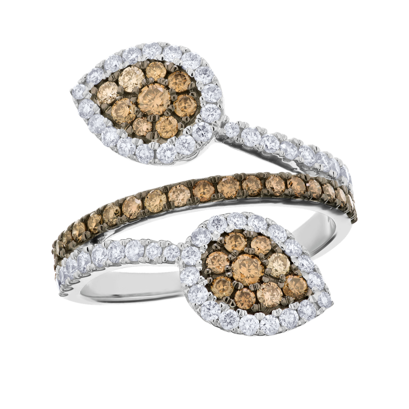 14KW Cognac & White Diamond Pave Bypass Ring