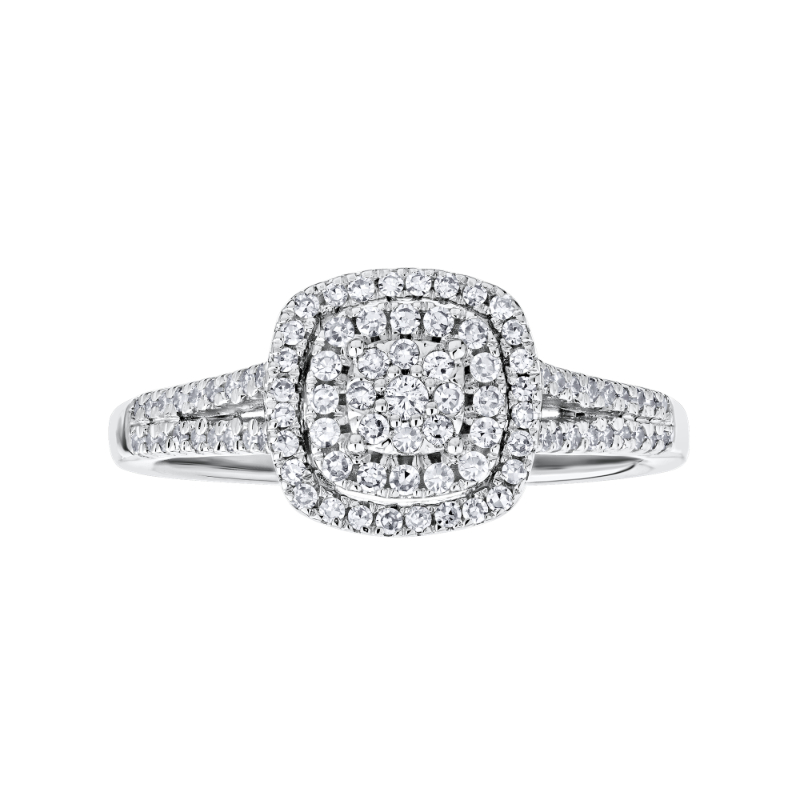 10K Cushion Halo Cluster Diamond Ring