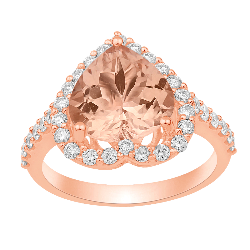 14KR Heart Shape Morganite & Diamond Halo Ring