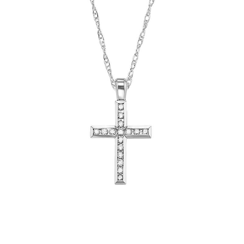 14KW Channel Set Diamond Cross Pendant