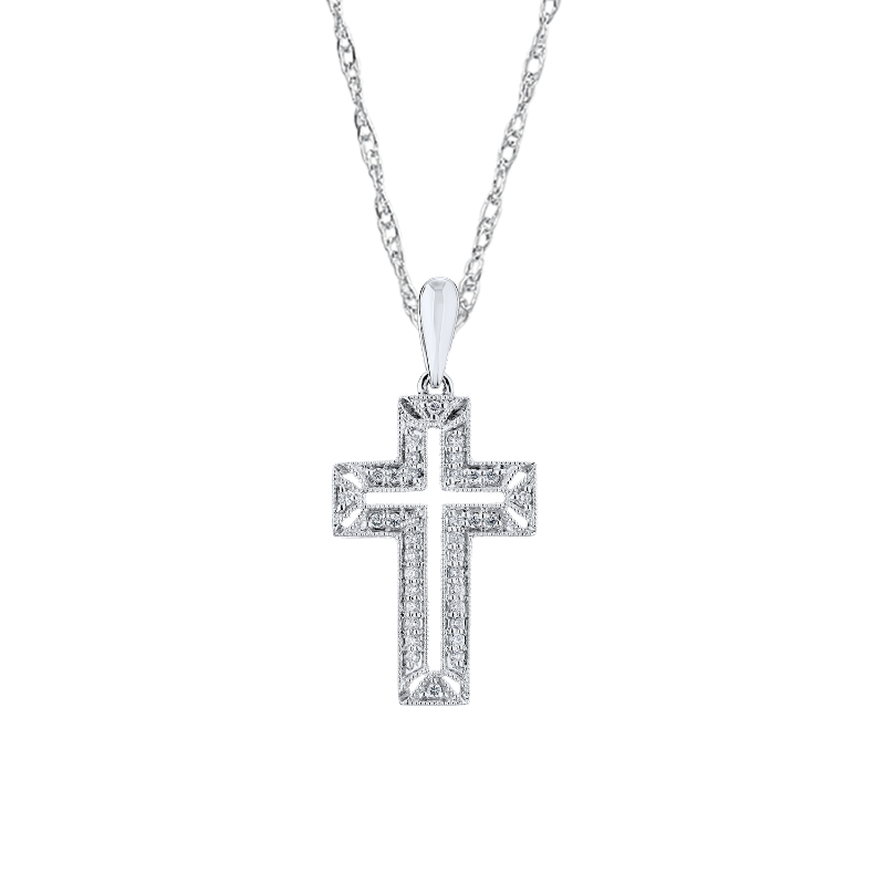 14KW Diamond Border Cross Pendant