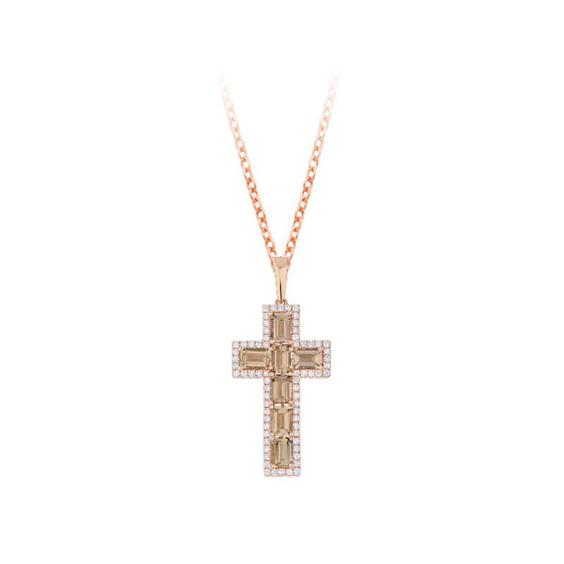 14KR Morganite & Diamond Cross Pendant