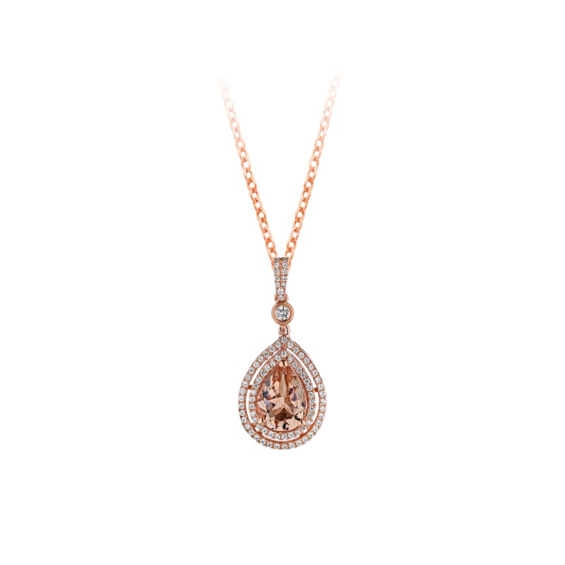 14KR Pear Morganite & Diamond Halo Pendant