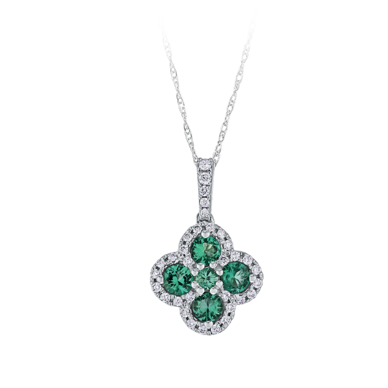 14KW Emerald & Diamond Clover Pendant
