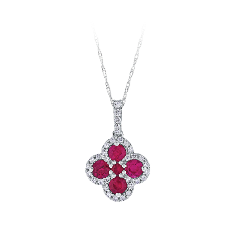 14KW Ruby & Diamond Clover Pendant