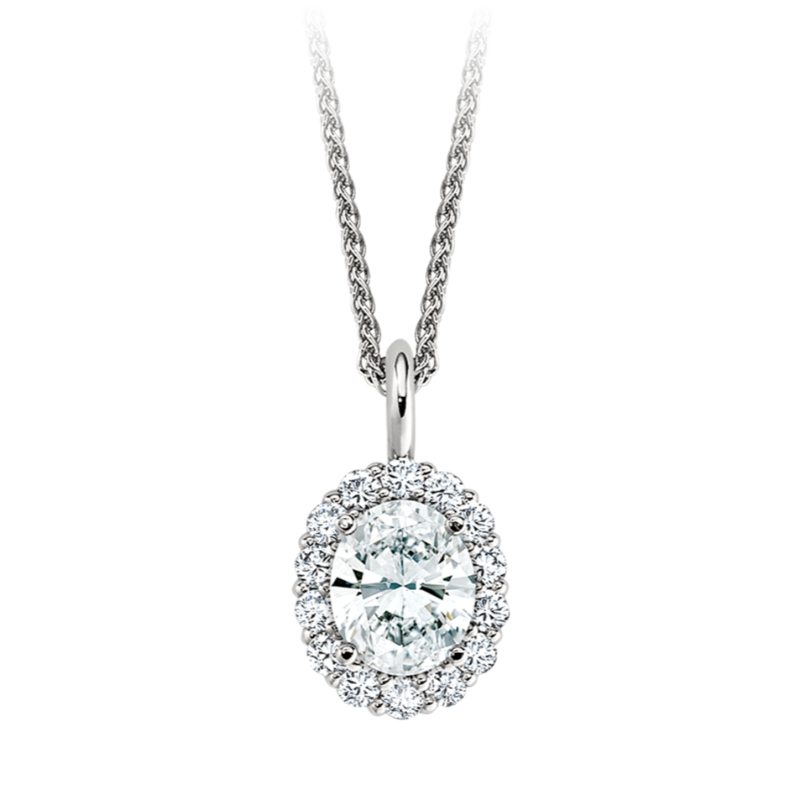 14KW Oval Halo Diamond Pendant