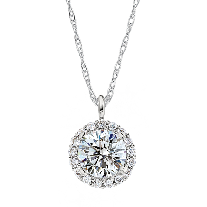 14KW Round Halo Diamond Pendant