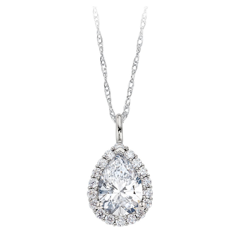 14KW Pear Halo Diamond Pendant