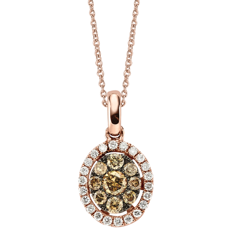 14KR Oval Halo Cognac & White Diamond Pendant