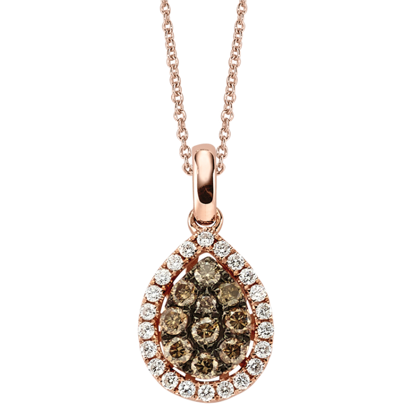 14KR Pear Shape Halo Cognac & White Diamond Pendant