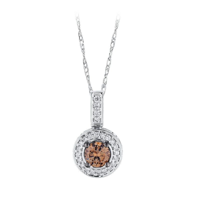 14KW Cognac  & White Diamond Halo Pendant