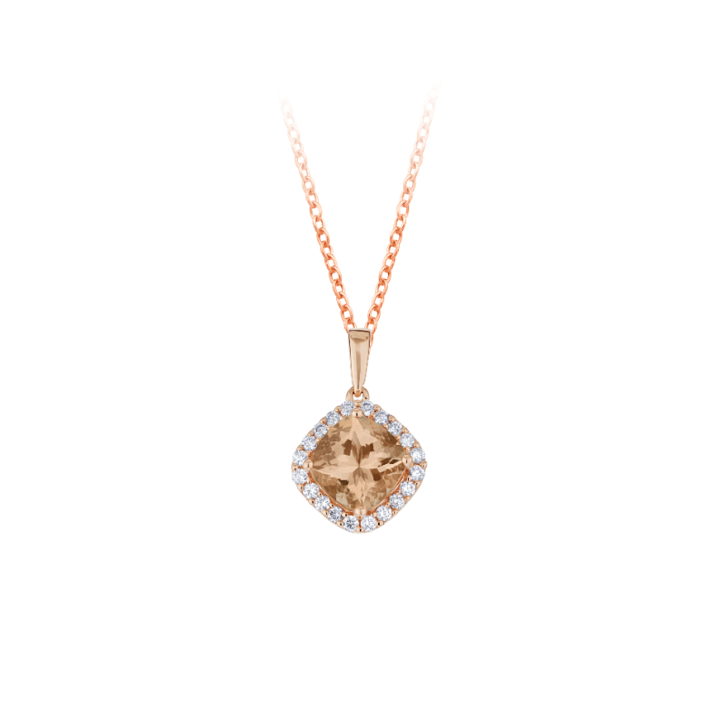 14KR Cushion Morganite & Diamond Halo Pendant