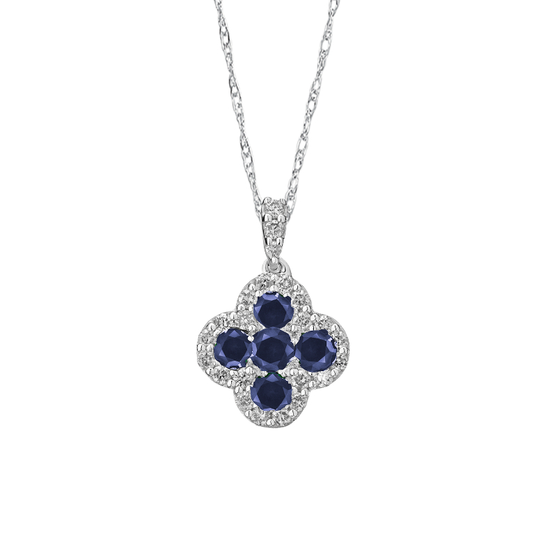 14KW Sapphire & Diamond Clover Pendant