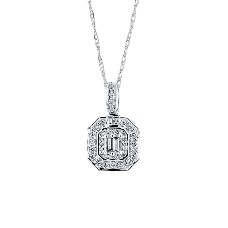 14KW Round & Baguette Diamond Pendant