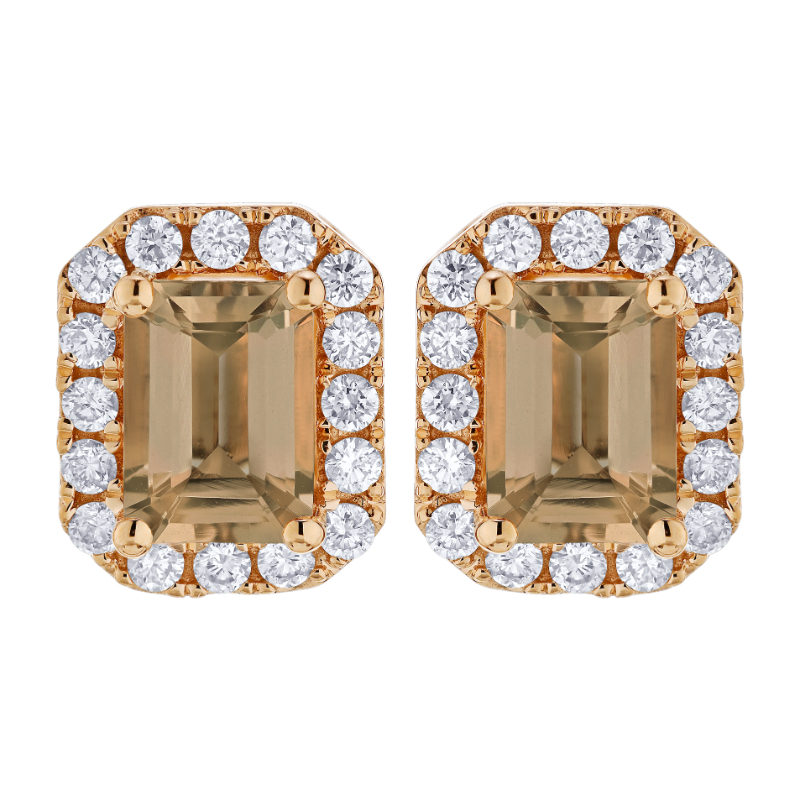 14KR Emerald Cut Morganite & Diamond Halo Earrings