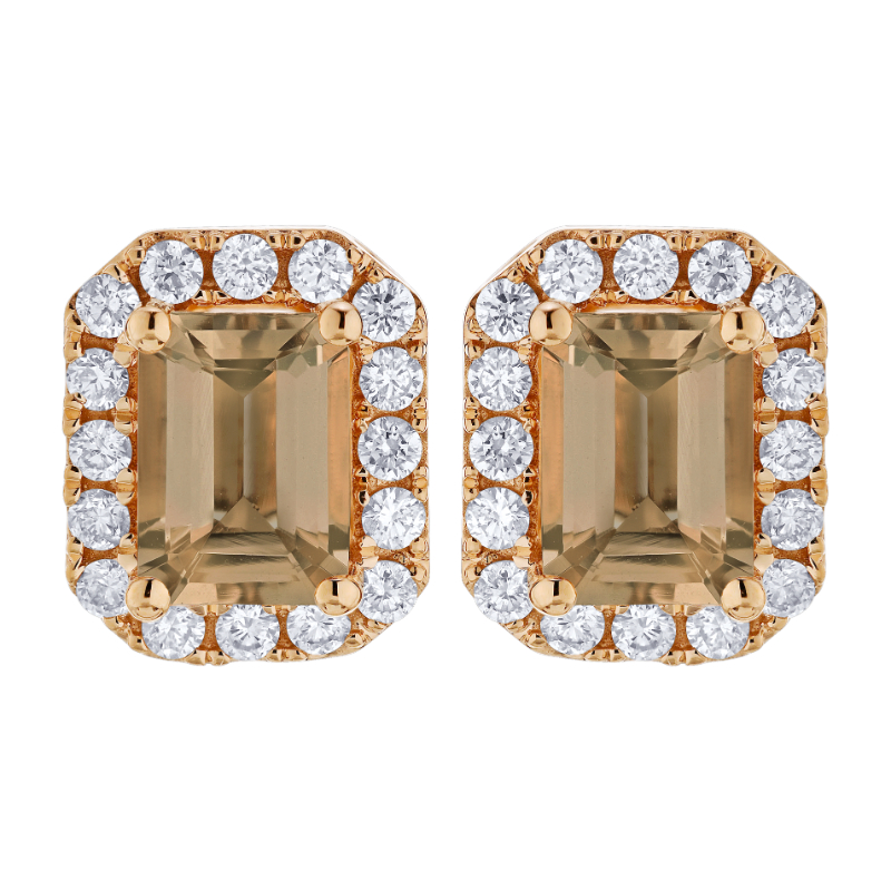 14KR Emerald Cut Morganite & Diamond Halo Earrings