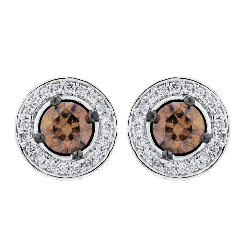 14KW Cognac Diamond Halo Earrings