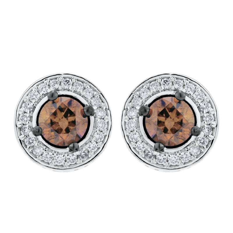14KW Cognac Diamond Halo Earrings