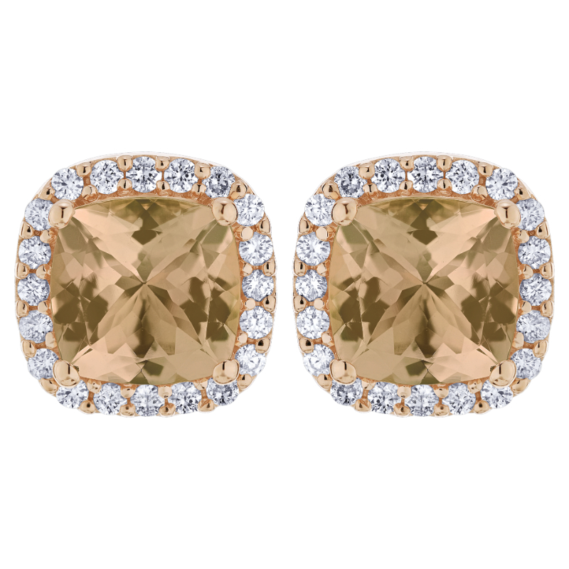 14KR Cushion Morganite & Diamond Halo Earrings