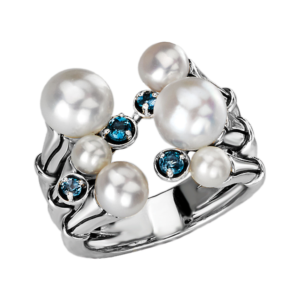 Ladies Fashion Freshwater Pearl and Blue Topaz Ring