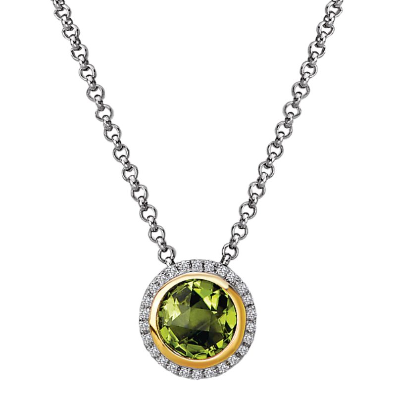 Diamond and Peridot Halo Pendant