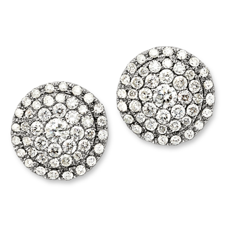 14KW Single Halo Pavé Center Earrings